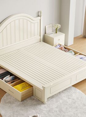 意式轻奢实木床1.8米双人床家用主卧室可储物婚床1.2米小户型木床