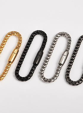 国内外流行不锈钢首饰 钛钢复古手链男欧美创意潮人饰品磁铁扣链