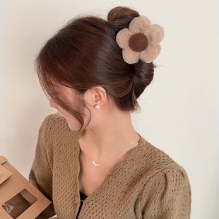 毛绒花朵发夹女后脑勺中号抓夹夹子网红鲨鱼夹发卡头饰小号不伤