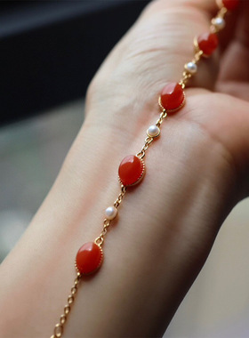 2025新款天然川红樱桃红南红珍珠手链S925银轻奢简约时尚馈赠佳品