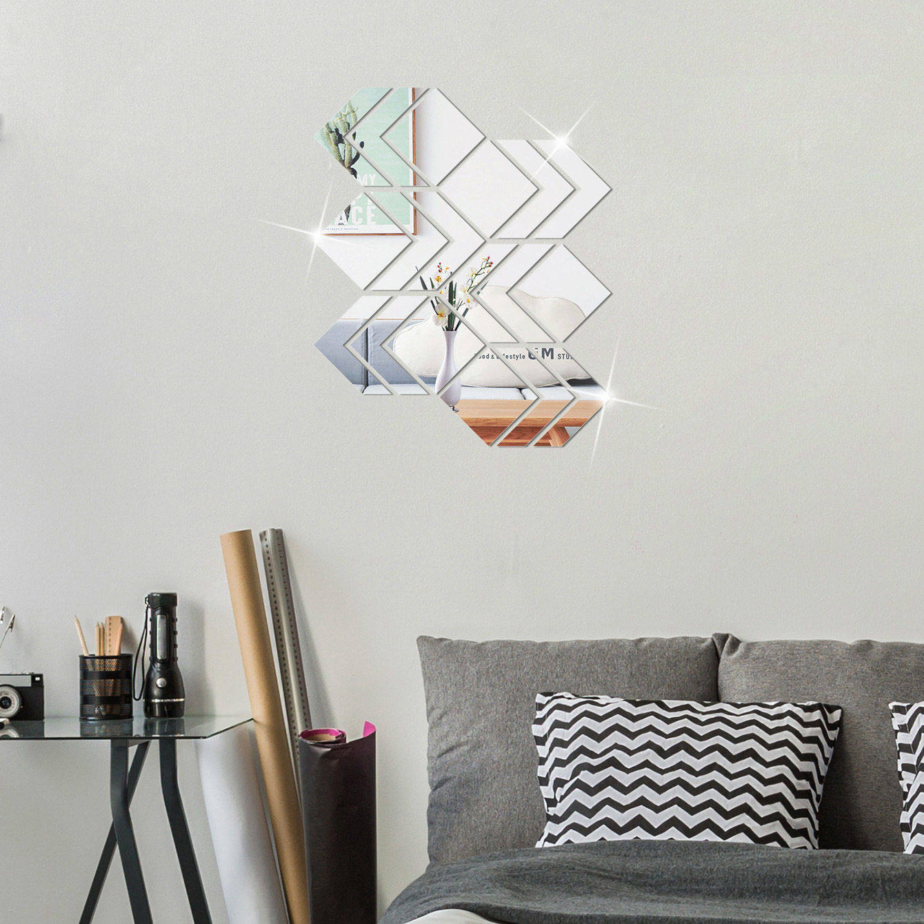 条纹亚克力镜面墙贴 DIY创意拼接自粘客厅墙上现装饰长条楣饰边,家居饰品,镜面贴,淘宝优惠券,粉丝福利购,淘宝优惠卷