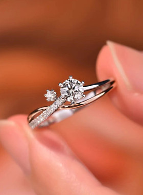 925纯银莫桑钻戒指女分色50分闭口不掉色D色可过测钻笔送女友