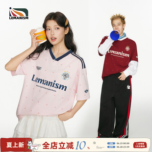 lemanism美式潮流满印星星短袖T恤男款2026夏季新款V领球衣球服女