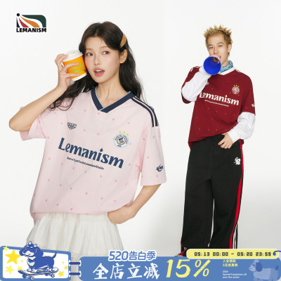 lemanism美式潮流满印星星短袖T恤男款2026夏季新款V领球衣球服女
