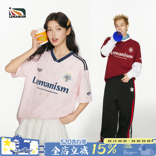 lemanism美式潮流满印星星短袖T恤男款2026夏季新款V领球衣球服女