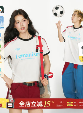 lemanism潮牌美式撞色条纹短袖T恤男款2026夏季新款情侣款体恤女