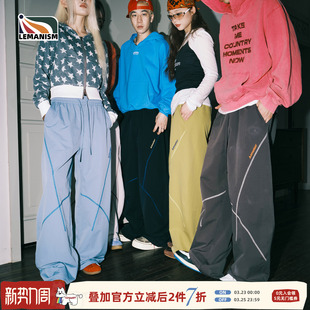 裤 lemanism美式 情侣款 男2026新款 子 潮流撞色哈苏线字母直筒休闲裤