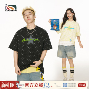 情侣款 lemanism美式 2026新款 男款 宽松字母女 潮流波点印花T恤短袖