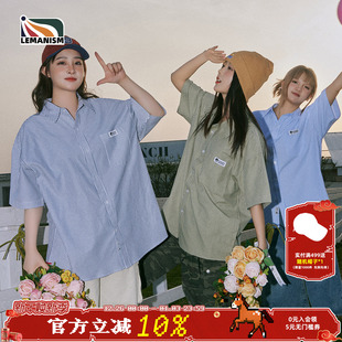 宽松情侣款 lemanism日系竖条纹短袖 2025新款 夏季 衬衣寸衣外套 衬衫