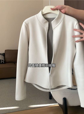 德绒加厚立领长袖卫衣外套女秋冬修身显瘦保暖双拉链开衫内搭上衣