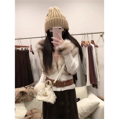 Barb Chill圣诞毛衣皮草外套女冬季毛茸茸假两件开衫短款毛毛外套