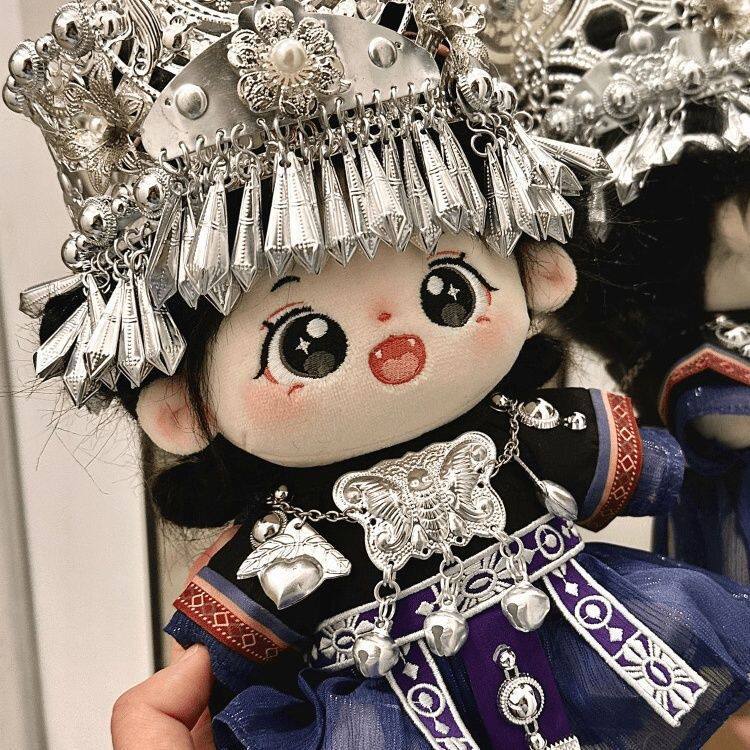 苗族娃娃20cm棉花娃娃少女苗疆元素异域服装头饰全套换装玩偶小型