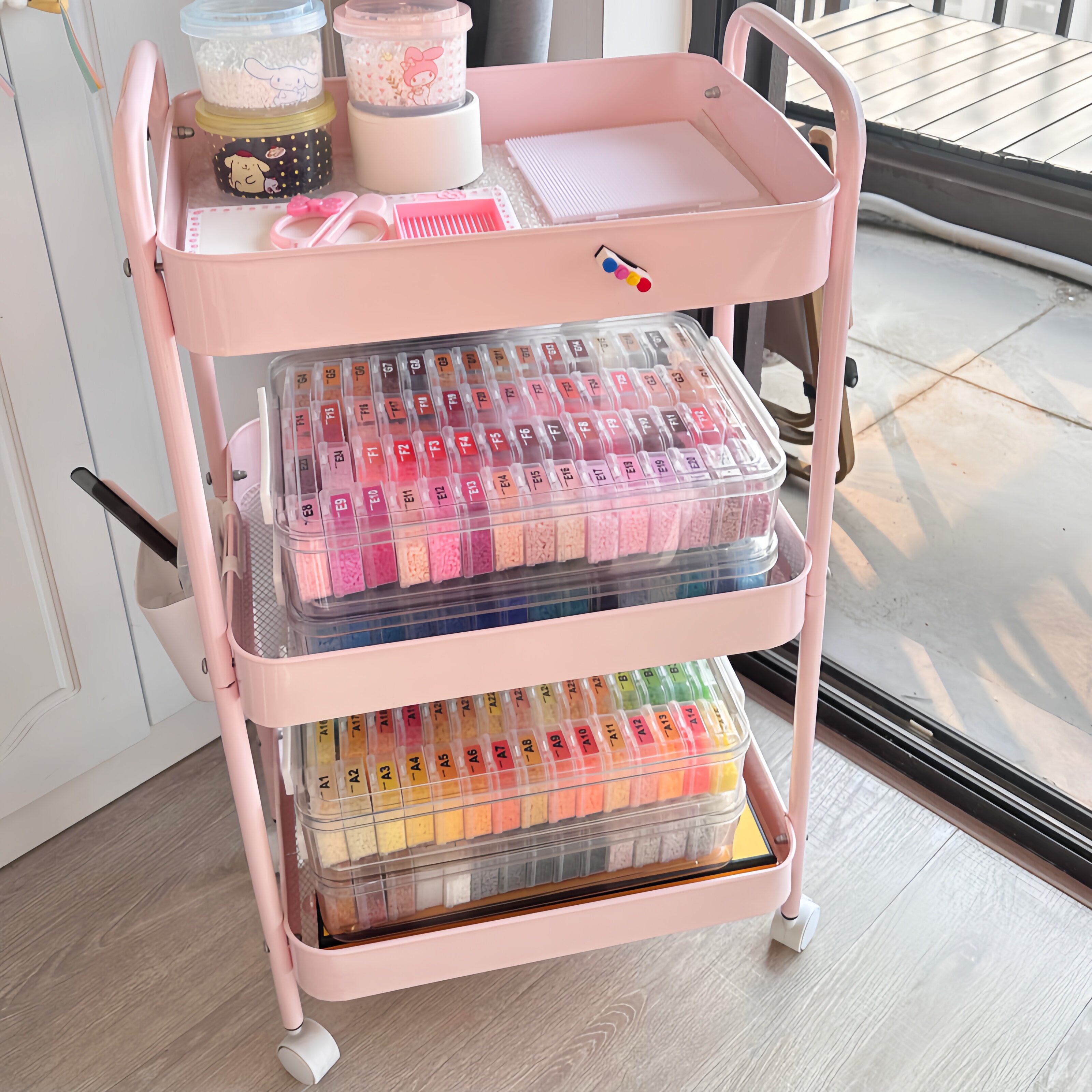 拼豆收纳小推车多巴胺可折叠置物架多层移动落地零食厨房收纳架子,收纳整理,书桌收纳置物架,淘宝优惠券,粉丝福利购,淘宝优惠卷