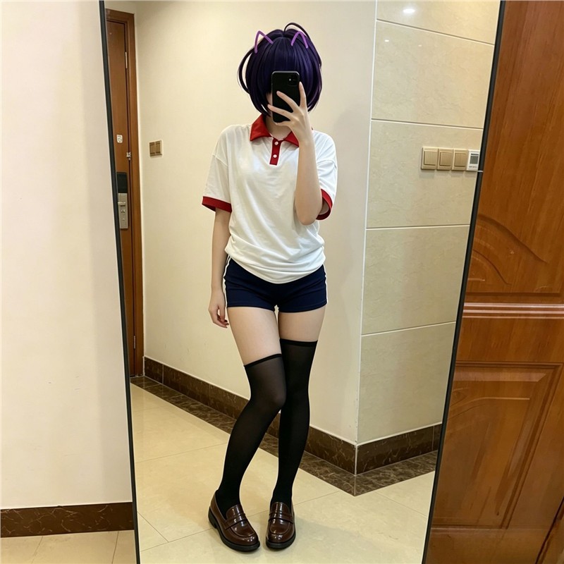 小鸟游六花cos服校园学生体操服拼接撞色短袖T恤上衣短裤运动套装