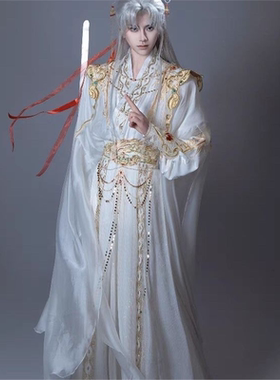 汉服男女新款交领古国风华丽日常白色劲装cosp服角色刺绣侠客套装