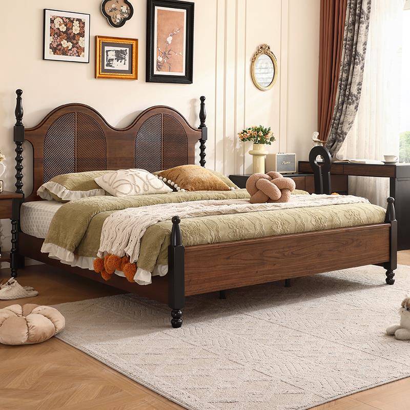法式复古中古风实木床1.5米黑胡桃木床1.8米现代简约主卧双人床