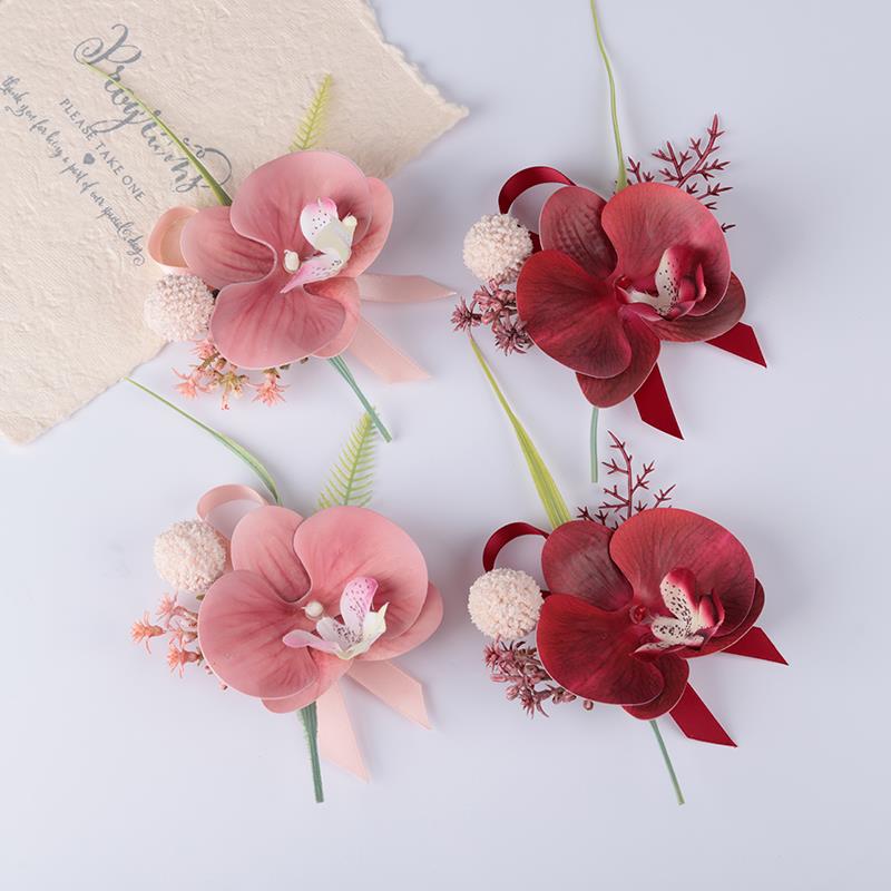 蝴蝶兰全套父母襟花户外婚礼新郎新娘胸花伴娘手腕花商务会议庆典