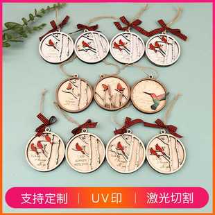 现代简约创意木质挂件工艺品吊牌摆件户外小鸟木雕挂件黄杨木装饰