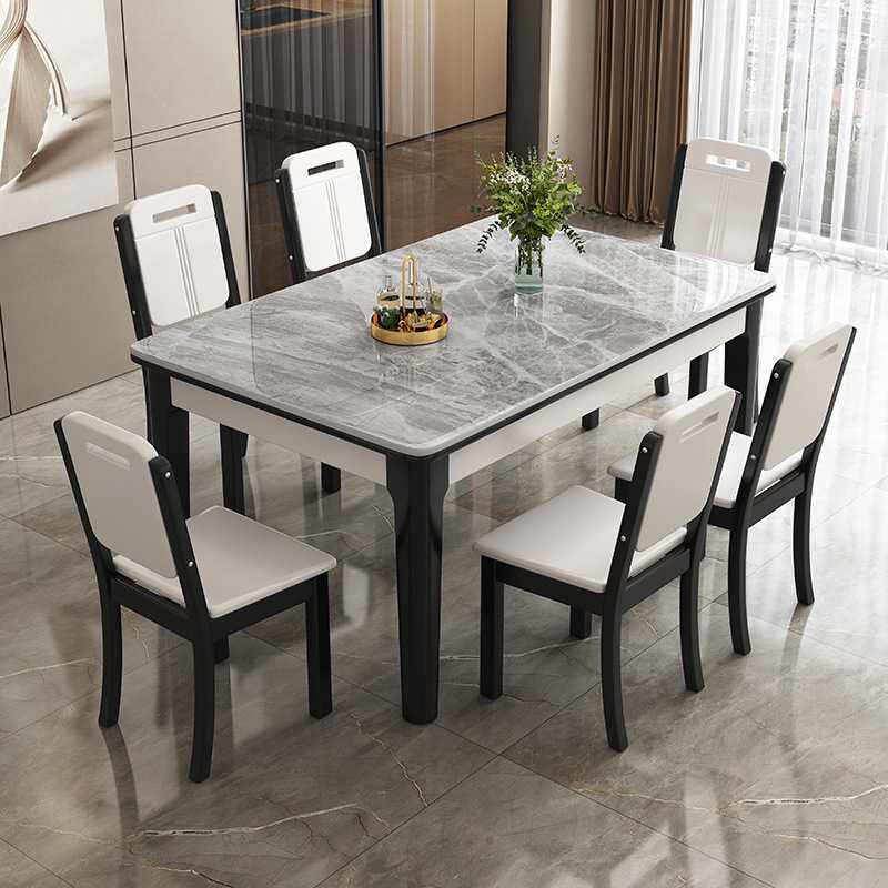 餐桌家用小户型现代简约岩板实木长方形橡胶木吃饭桌子佛山家具