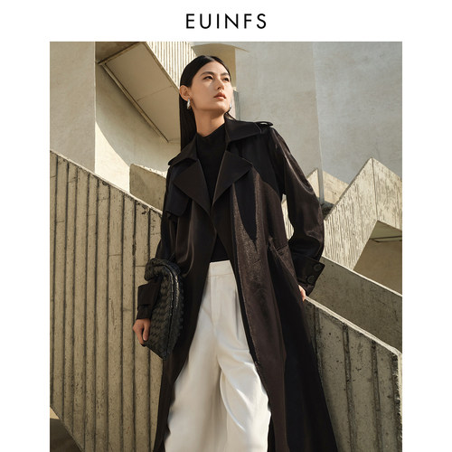 恩比时黑色翻领系带风衣