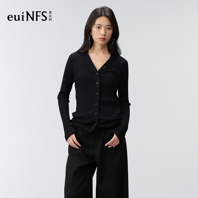 恩比时简约针织开衫2025秋季新款绵羊毛V领休闲百搭修身短款上衣