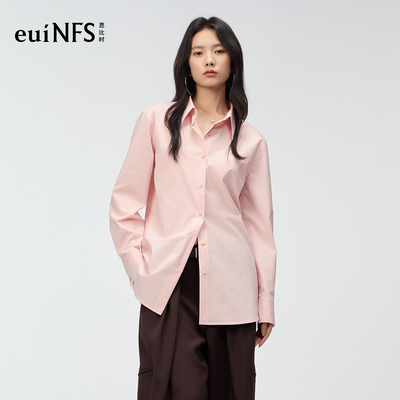 恩比时简约阔版衬衫2025秋季新款纯色长袖宽松休闲百搭薄款上衣女