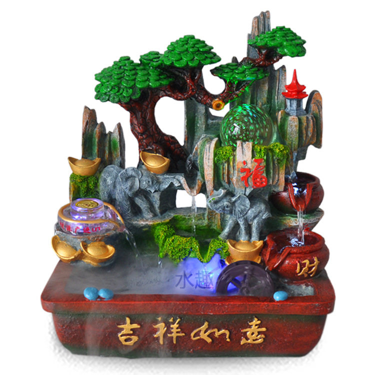 七彩石磨仿陶假山喷泉摆件