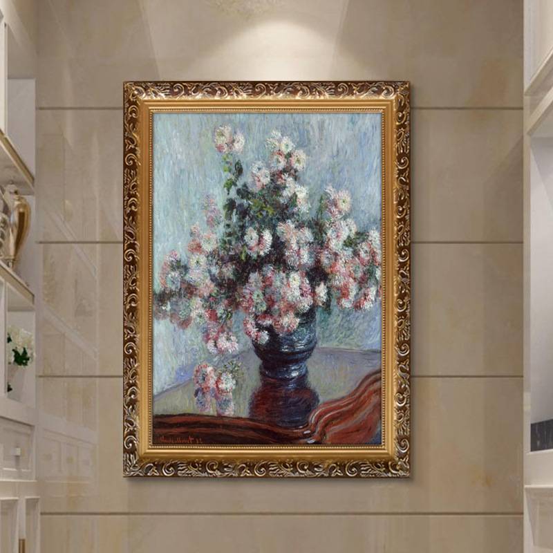 世界名画莫奈油画《皱菊》欧式印象花卉装饰画玄关挂画餐厅壁画竖图片