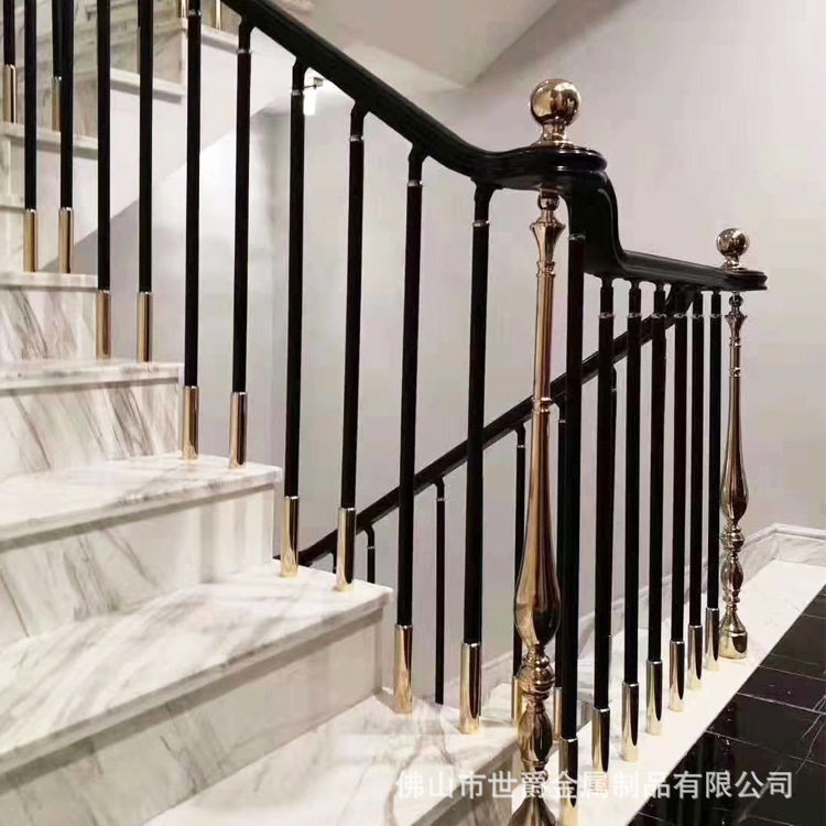 铝艺楼梯扶手简约现代别墅楼梯扶手轻奢室内铝合金护栏立柱厂家