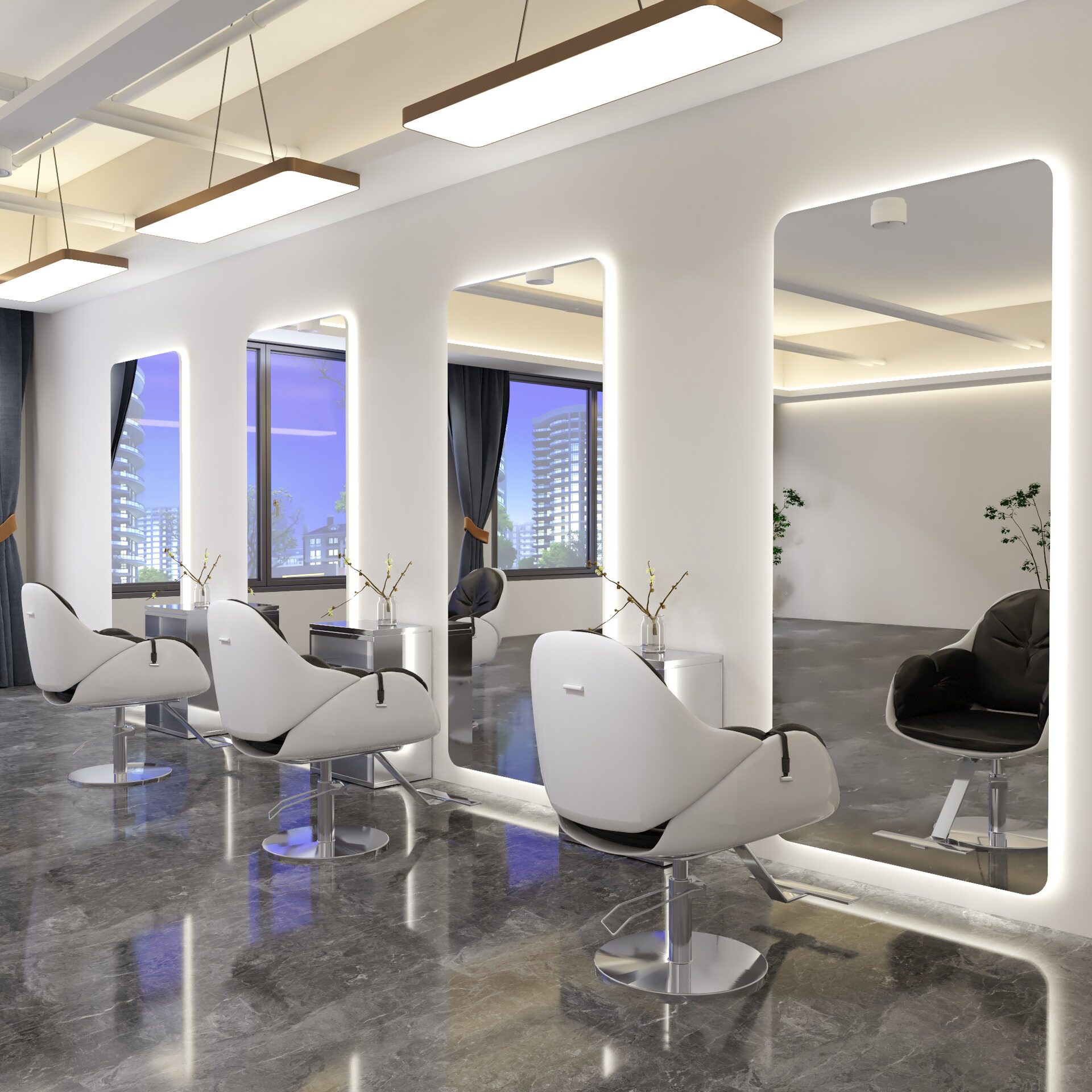网红发廊简约理发店镜台美发镜子发廊专用挂墙单面无边框美发店镜