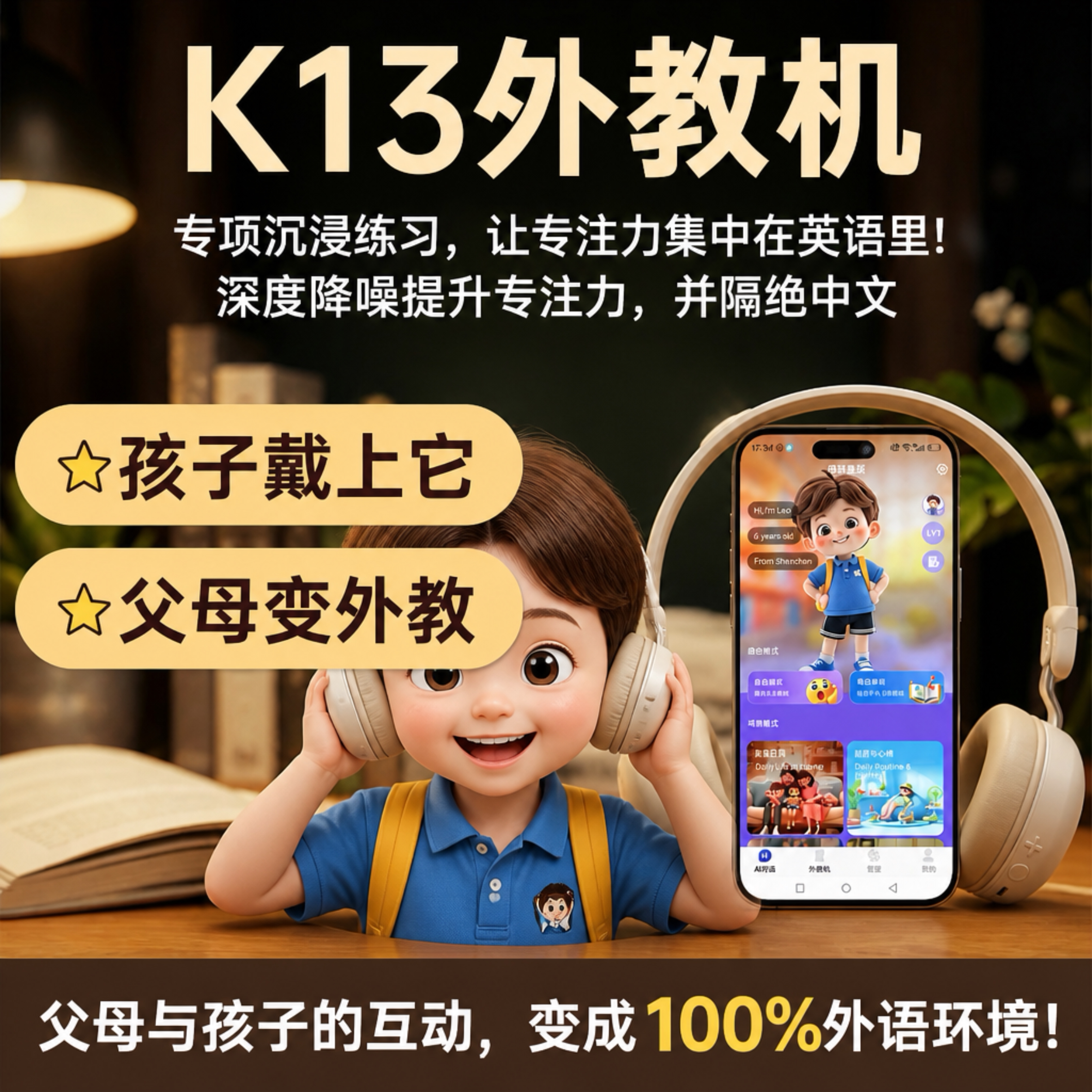 母语星球AI口语对练机英语学习专用语言环境营造外教机英语宝英语启蒙早教机（降噪耳机版）图片