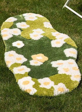 DDD 森系绿色地垫苔藓防滑簇绒长条地毯异形吸水垫植绒卧室床边毯