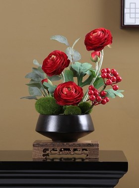 仿真花酒店餐厅新中式客厅餐桌圆桌转盘中间摆放假花摆设组合套装