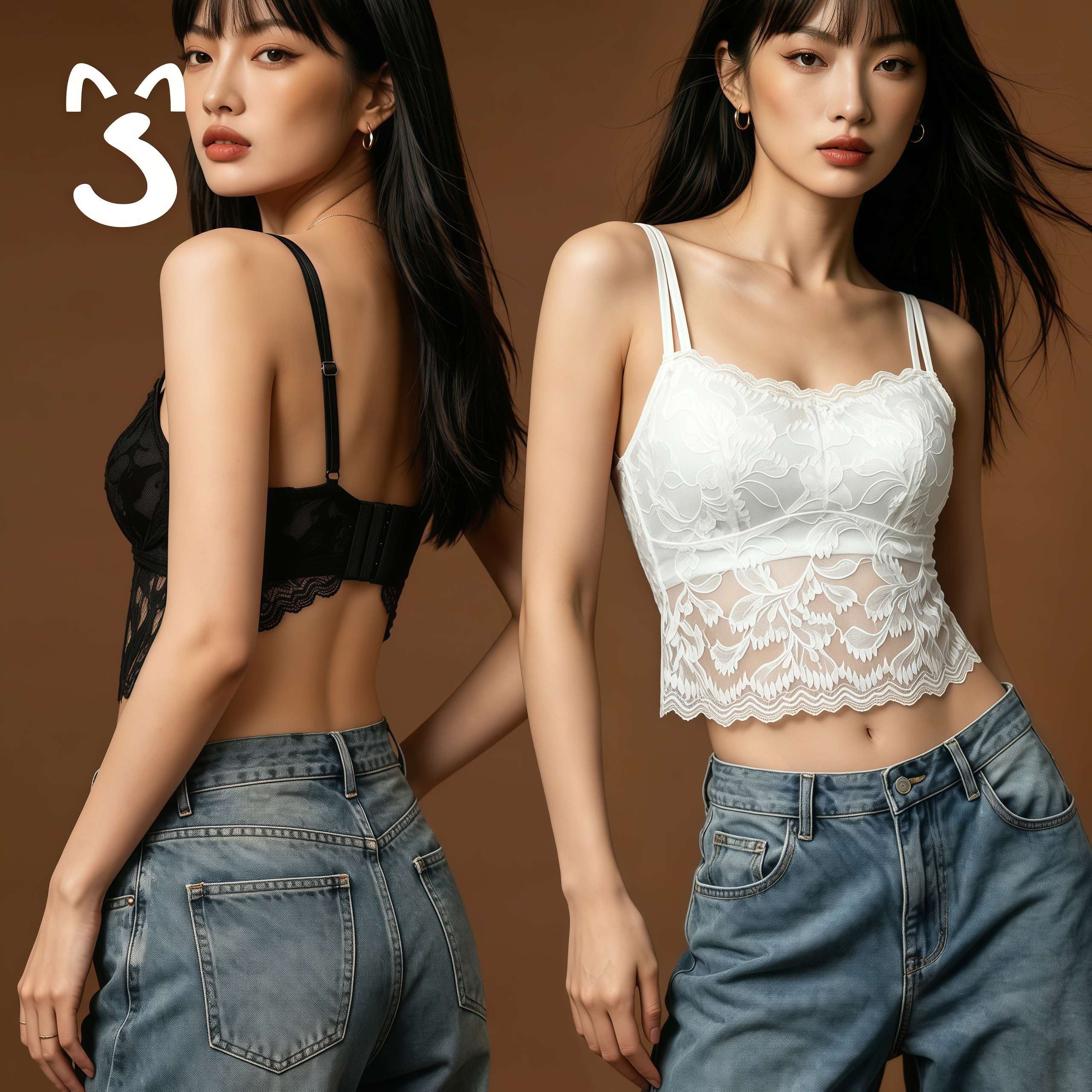 LOUSXXY薄款大胸显小蕾丝美背内衣无钢圈带胸垫抹胸文胸吊带背心