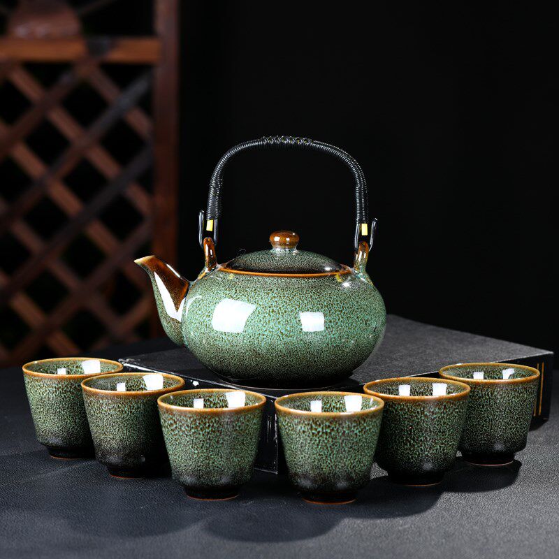 7头提梁壶茶具套装功夫茶具整套提梁壶大容量窑变茶杯茶壶凉水壶