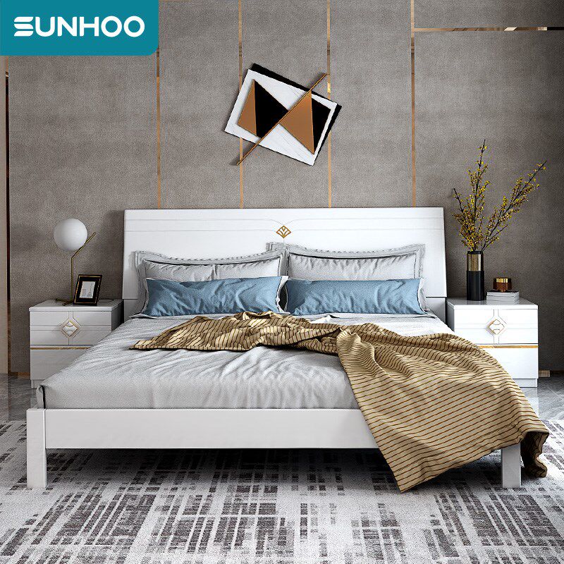 双虎床现代简约双人床轻奢小户型板式床1.5米1.8m主卧室家具15BJ1