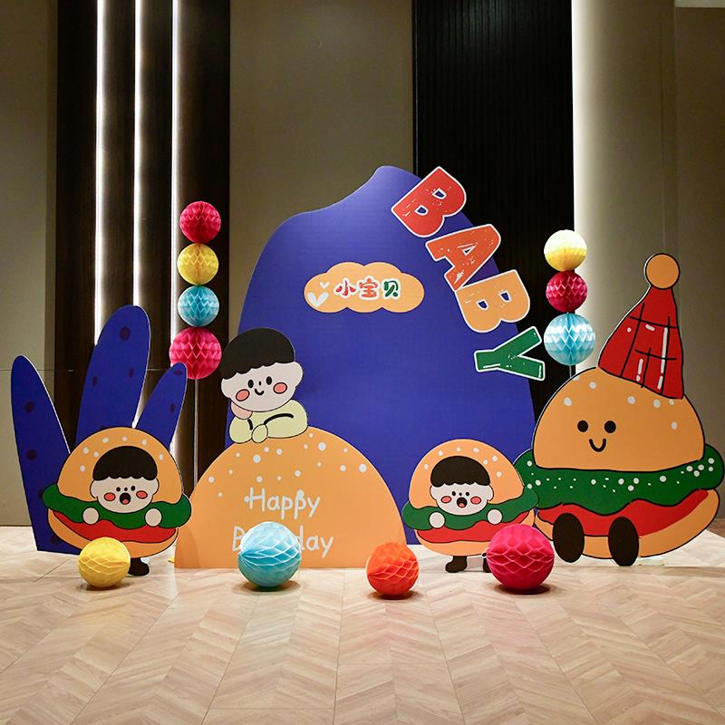 汉堡薯条主题麦当劳生日布置气球kt板派对拍照背景墙装饰定制儿童