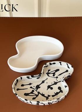 click小号陶瓷泼墨盘首饰收纳托盘饰品拍照道具点心甜品盘异型