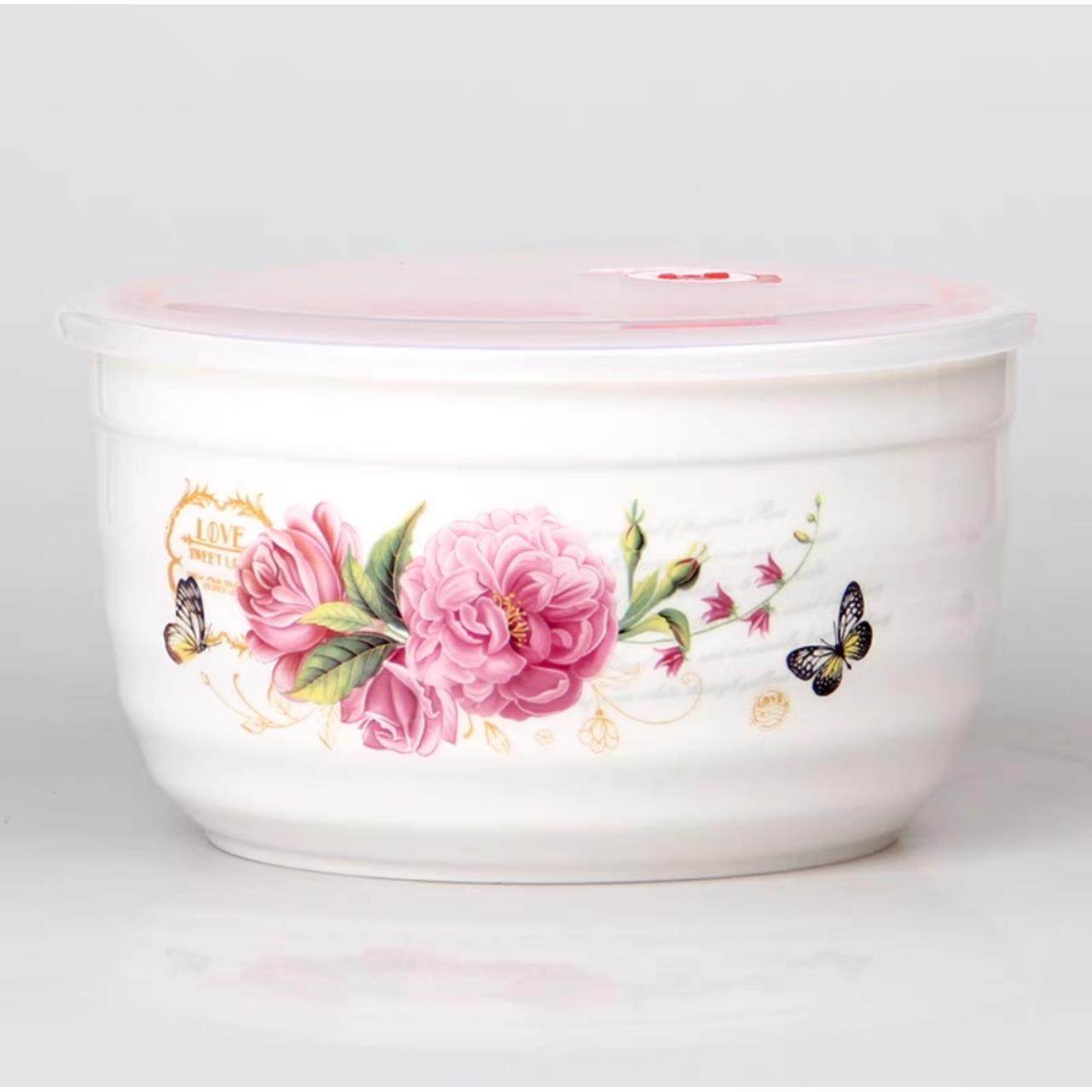 8英寸陶瓷保鲜盒超大号带盖圆形密封聚宝碗储物罐泡菜专用