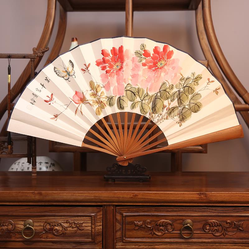 折扇十寸宣纸折扇手绘古风礼品书法山水文玩日用书画棕竹男士扇子