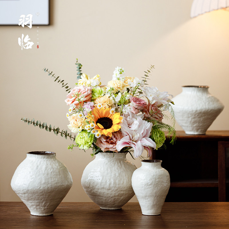 景德镇中式插花陶瓷白色花瓶简约客厅餐桌干花鲜花水培装饰品陶罐