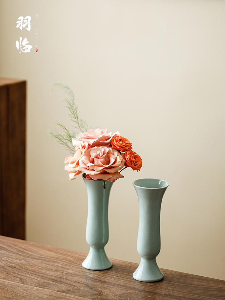 景德镇冰裂蓝宝石花瓶中国风开幕奖杯现代小花器花饰桌饰