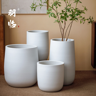 景德镇大口径花盆陶瓷白色庭院落地花坛龟背芋多盆栽种树30cm深盆