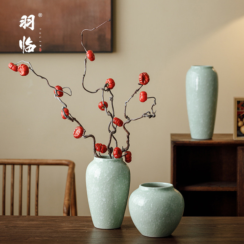 景德镇新中式简约青瓷陶罐可养鲜花插干花器家居摆件餐桌陶瓷花瓶