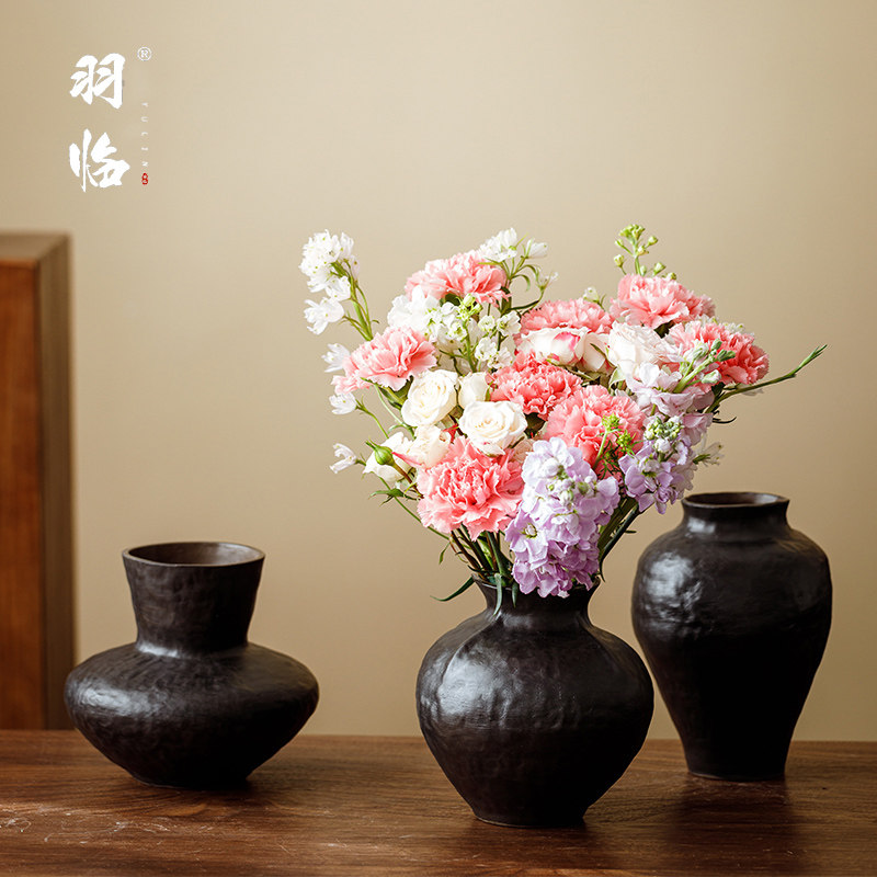 陶瓷花瓶复古侘寂风水培养鲜花图片