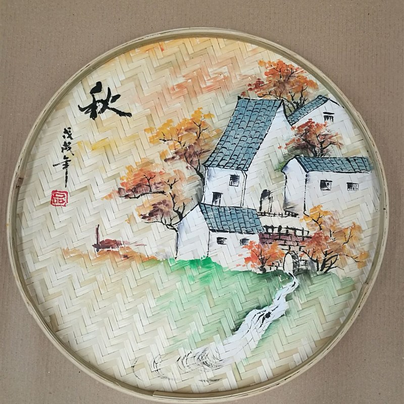 手绘簸箕画竹筛子农家乐装饰品竹编墙饰田园装饰墙壁挂饰挂件壁饰