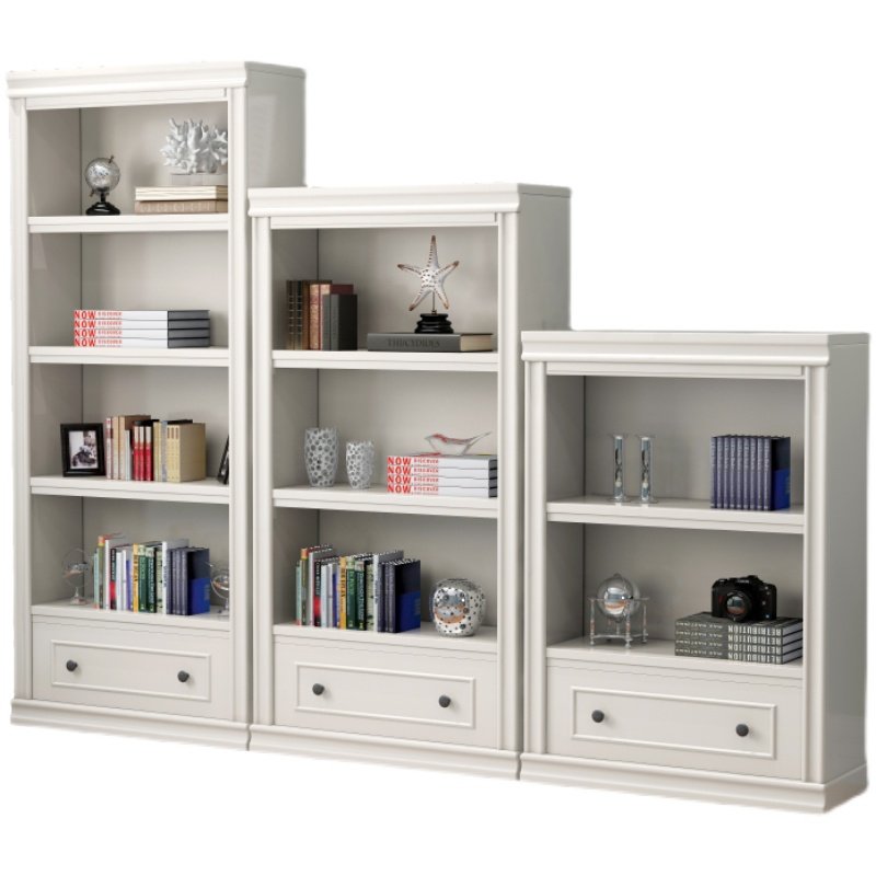 实木书柜儿童书架白色梯形收纳置物架陈列架学生落地书橱储物欧式