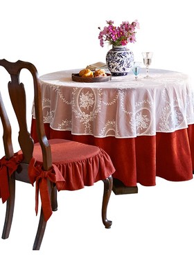 偏爱集桌布高级感红色喜庆布艺圣诞节盖布美式欧式大圆桌台布家用