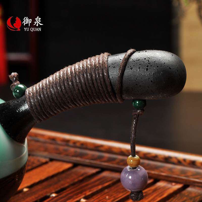 御泉 青瓷侧把公道杯手绘荷花陶瓷分茶器功夫茶茶具配件倒茶杯