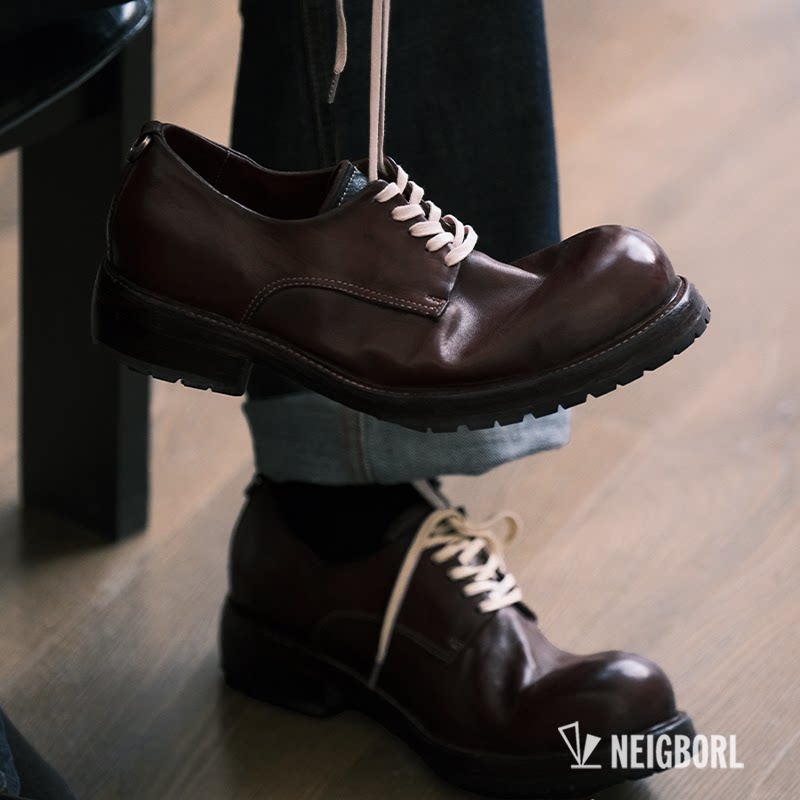 NEIGBORL【踩烟头】钊叔制手工布莱克马皮翘头德比鞋休闲百搭皮鞋